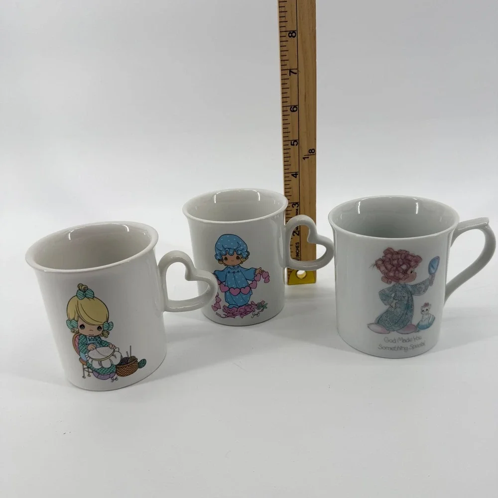 Precious Moments Frame and Mugs Set Unisex OS White Pastel Vintage 90s Ceramic